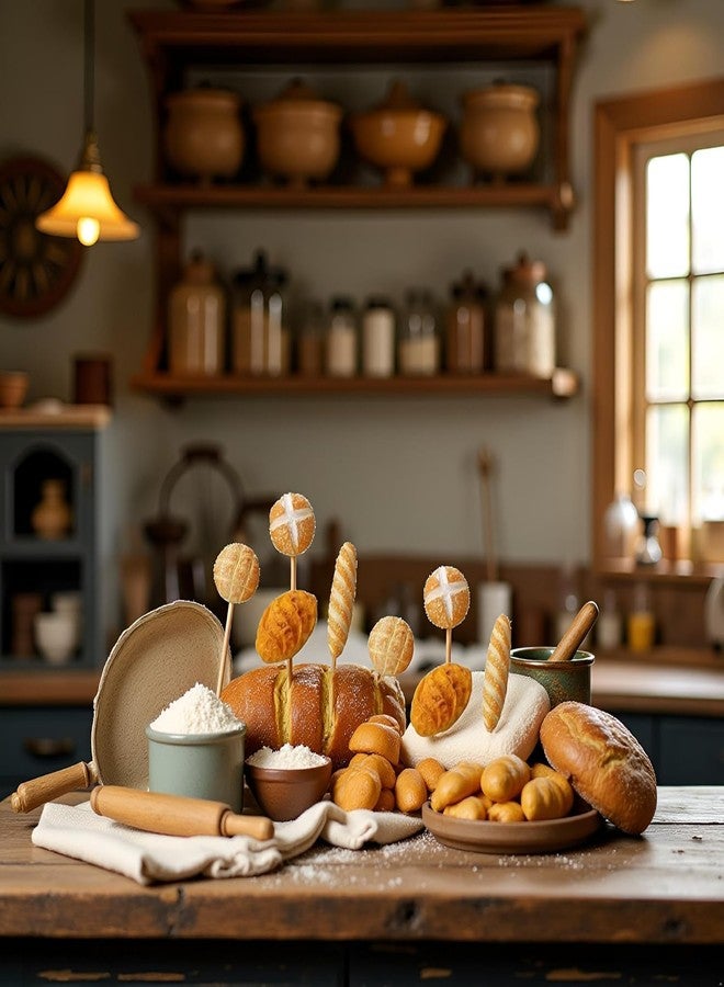 Mozff 8 Pcs 1/12 Miniature Bread Set, Miniature Bread Dollhouse Decoration Accessories Resin Mix Bakery Bread Mini House Food Decoration Accessories Dollhouse Décor - Image 2